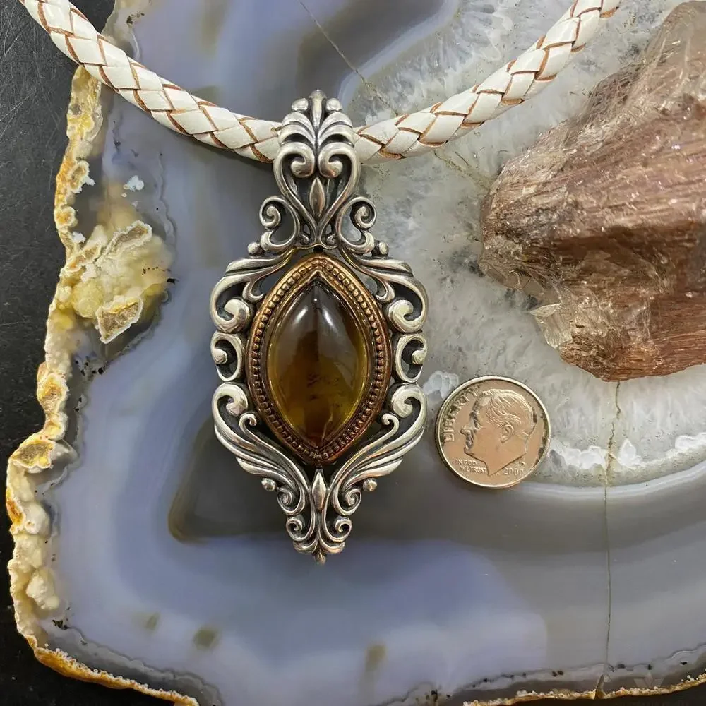 Carolyn Pollack Sterling & Bronze Amber Decorated Enhancer Pendant For Women - Picture 8 of 10